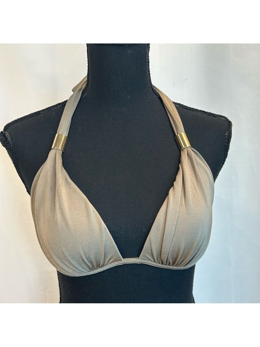 VICTORIA’S Secret taupe brown gray padded bikini top Gold-tone hardware Sz S - Picture 2 of 10
